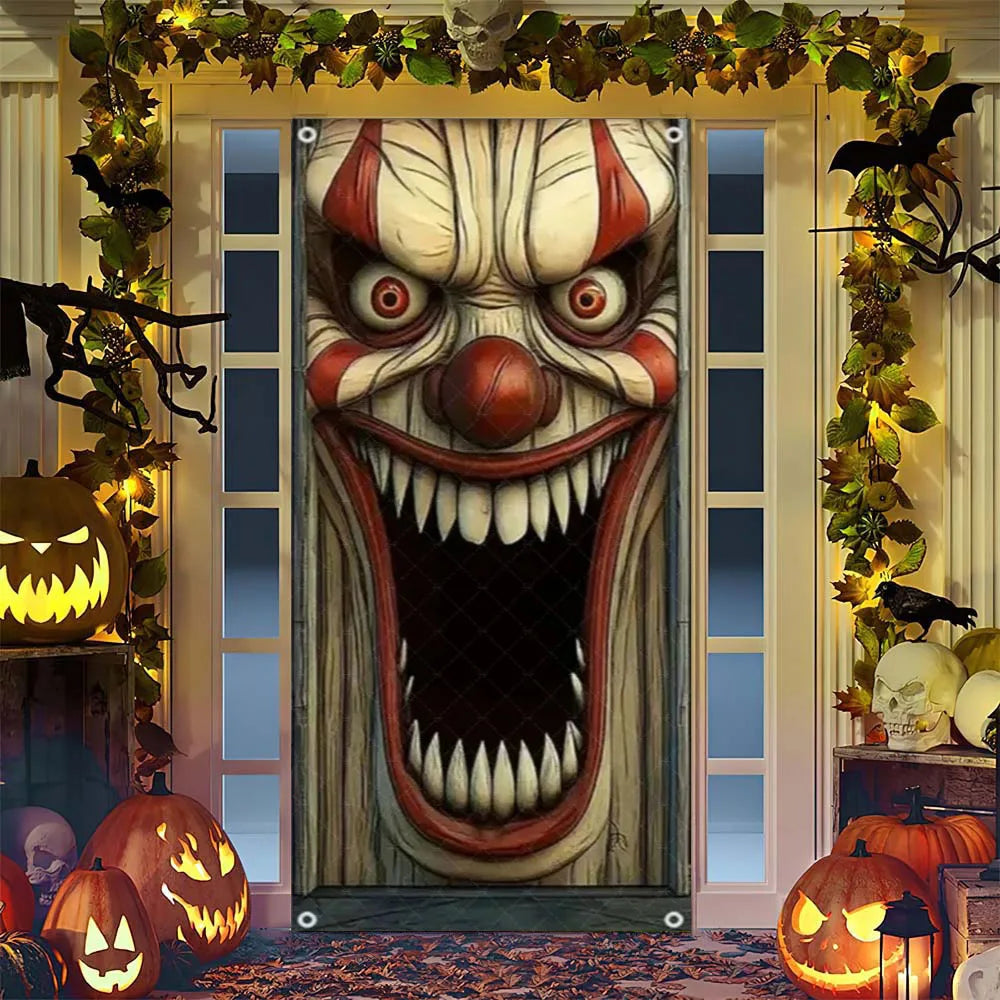 Spooky Ghostly Clown Door Curtain Backdrop