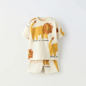 2 Piece Cartoon Print T-shirt and Shorts Set
