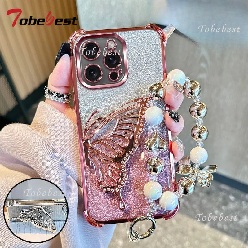 Glitter Quicksand Butterfly Bracelet Phone Case for iPhone
