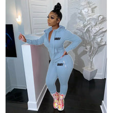 Body Letter Piece Zipper Fly Hoodie and Pants Set