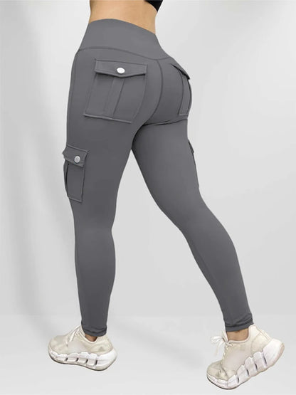 Plus Size Women's High-Waist Butt Lift Cargo Leggings with Flap Pockets