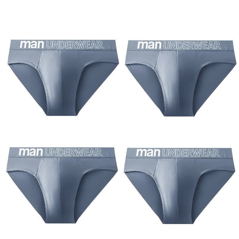 4-Pack Men's Breathable Elastic Briefs - Letter Print Waistband Underwear