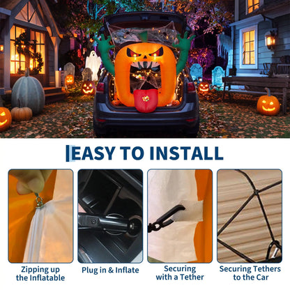 6FT Halloween Inflatable Pumpkin Trunk Or Treat Car Decoration With LED Lights