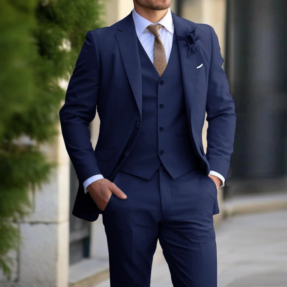 Men’s Elegant Formal 3-Piece Suit Set – Slim Fit Blazer, Vest & Trousers