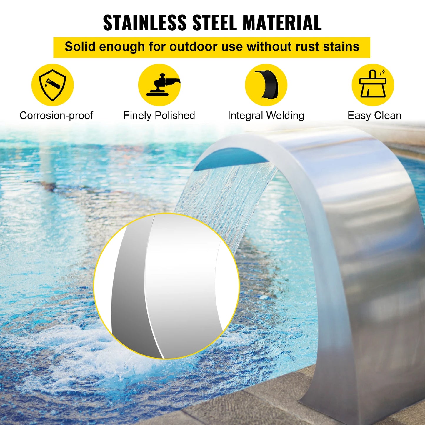 Stainless Steel Waterfall Pool Fountain for Inground & Above Ground Pools