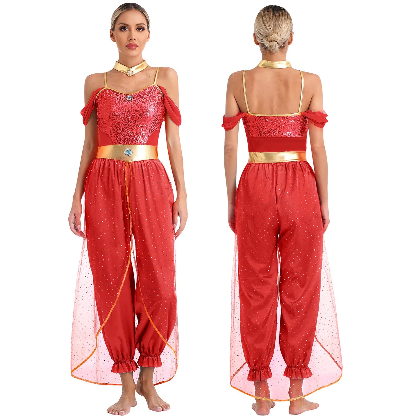 Women's Arabian Princess Sequin Jumpsuit Cosplay Costume