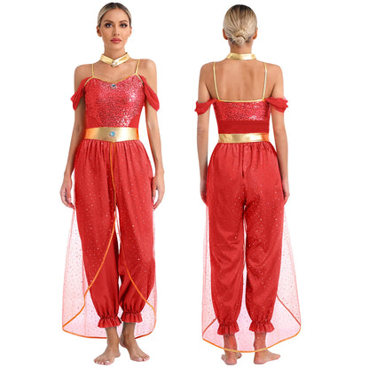 Women's Arabian Princess Sequin Jumpsuit Cosplay Costume
