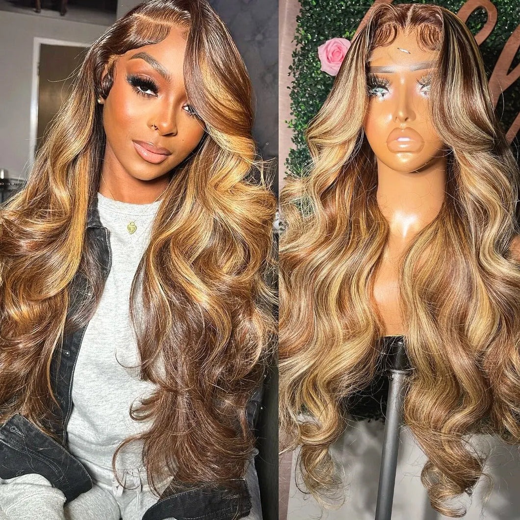 Highlight Lace Frontal Wig Human Hair Body Wave Pre Plucked