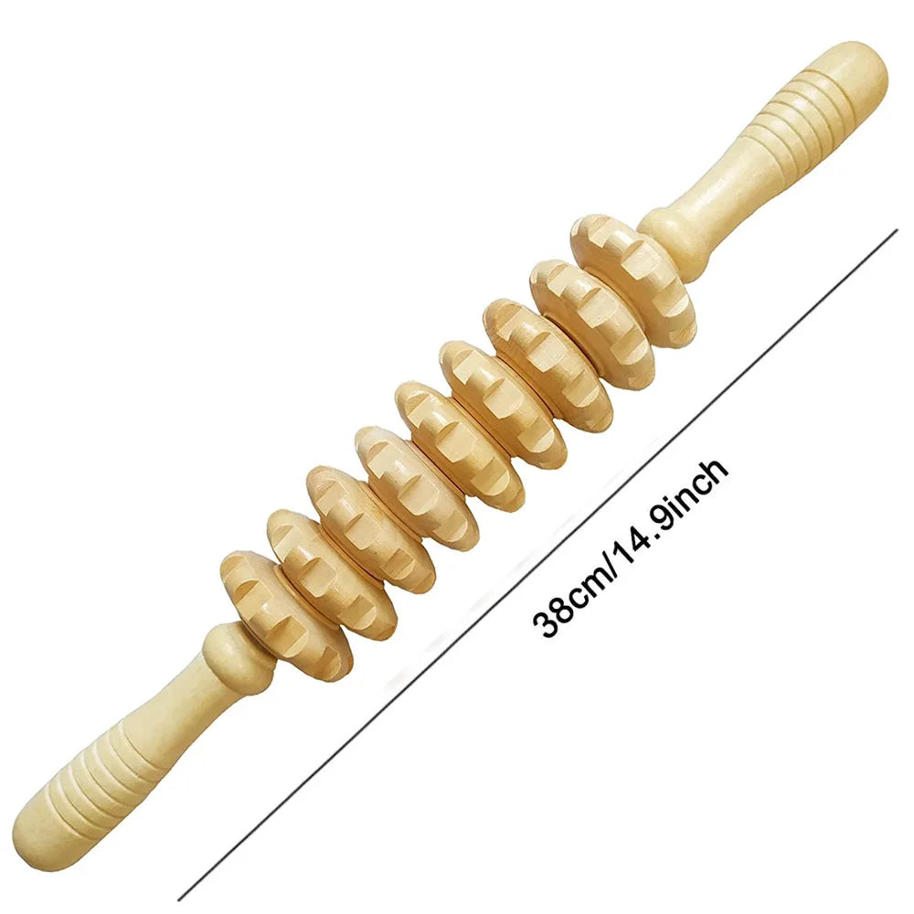 9 Roller Handheld Wooden Massager
