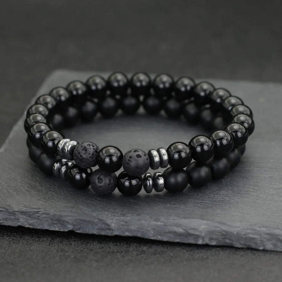 2Pcs 8mm Tiger Eyes Malachite Obsidian Hematite Stone Positive Energy Bracelet