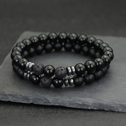 2Pcs 8mm Tiger Eyes Malachite Obsidian Hematite Stone Positive Energy Bracelet