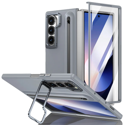 Samsung Galaxy Z Fold Metal Lens Stand Case with S Pen Holder & Tempered Glass Screen Protector