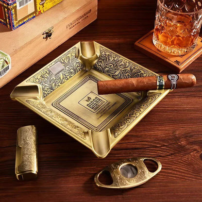 Large Square 4 Slot Copper Ashtray with Engraving