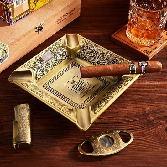 Large Square 4 Slot Copper Ashtray with Engraving