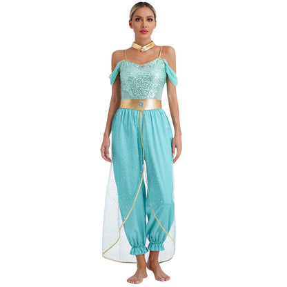 Women's Arabian Princess Sequin Jumpsuit Cosplay Costume