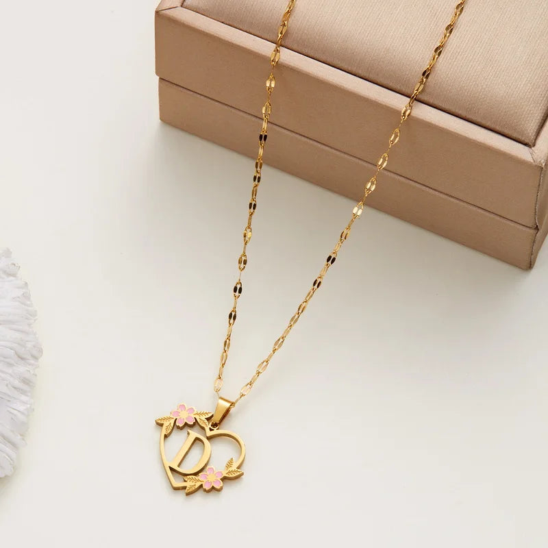 Stainless Steel Love Heart A-Z Letter Necklace