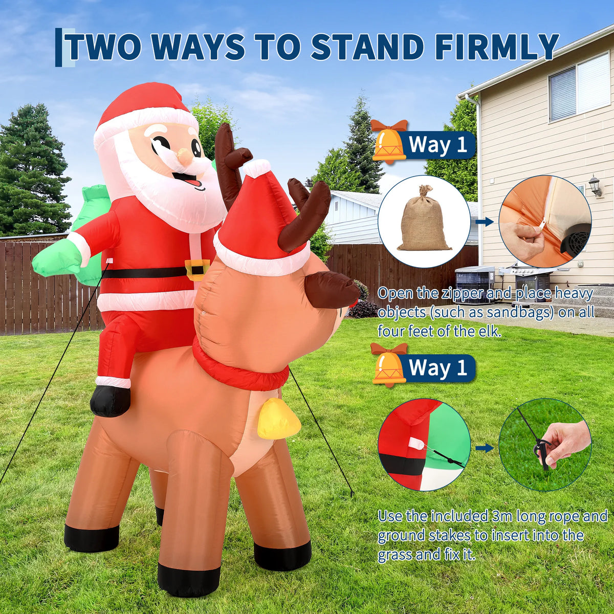 7FT Giant Inflatable Santa Claus Reindeer Decoration