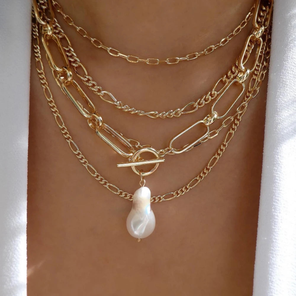 Trendy Geometric Bead Multilayer Crystal Necklace