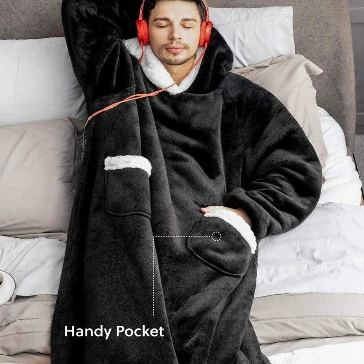 Hooded Super Long Flannel Blanket Pajamas with Sleeve