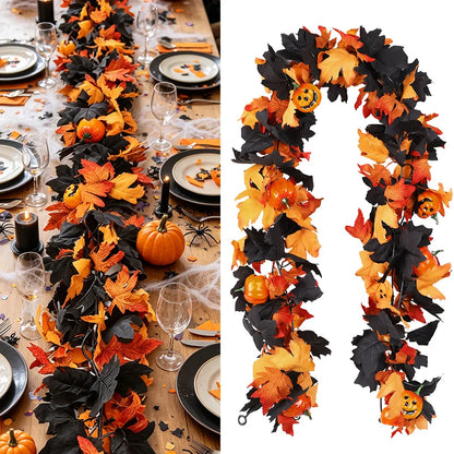 Halloween Artificial Red & Black Maple Leaf Garland