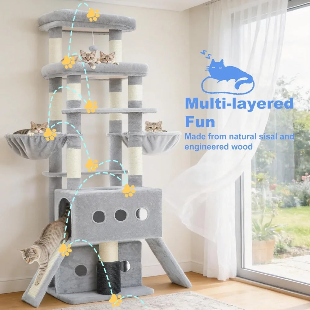 71.5" Multi-Level Cat Tree Tower with Extra Large Platform, Condos & Hammocks