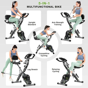 5 in 1 Foldable Stationary Bike 16-Level Adjustable Magnetic Resistance