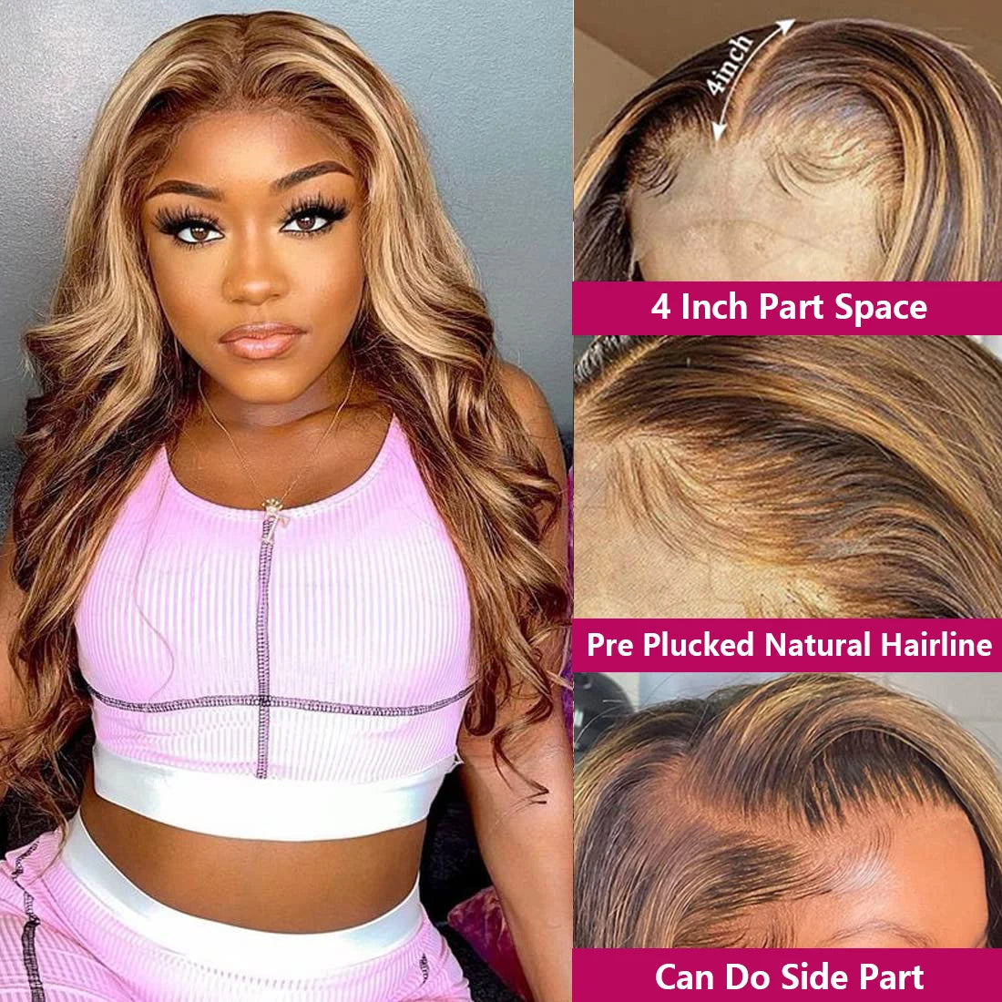 Highlight Lace Frontal Wig Human Hair Body Wave Pre Plucked