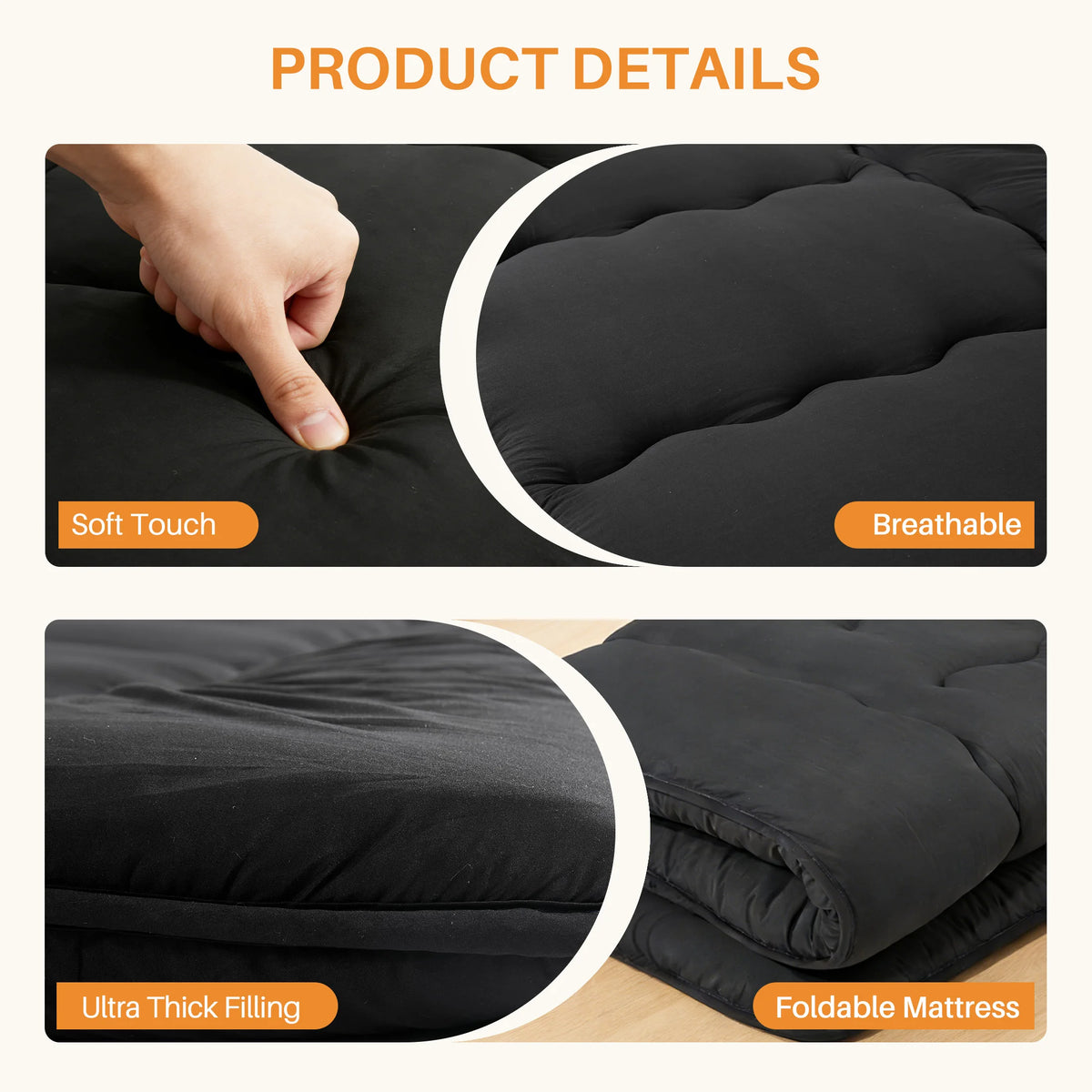 MCQ 4 Inch Japanese Floor Futon Mattress with Removable Washable Cover