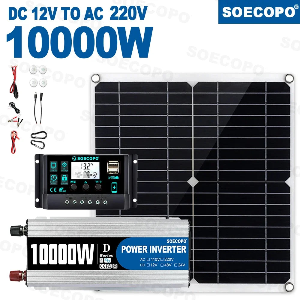 10000W Complete Solar Power Kit with 300W Panel, 100A Controller, and Inverter