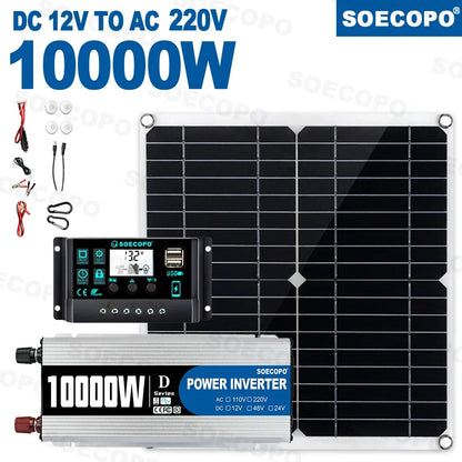 10000W Complete Solar Power Kit with 300W Panel, 100A Controller, and Inverter