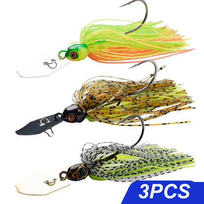 Chatter Weedless Metal Blade Rubber Jig Head Spinner Bait Lures Kit