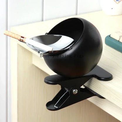 Clip-On Metal Ashtray with Flip Lid