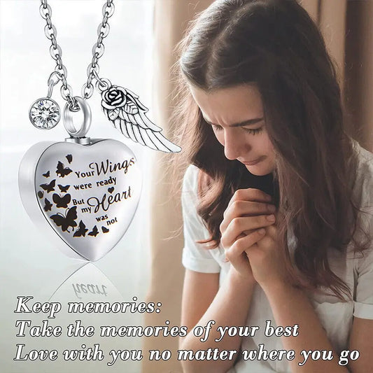 Angel Heart Wings Ashes Keepsake Cremation Memorial Urn Necklace