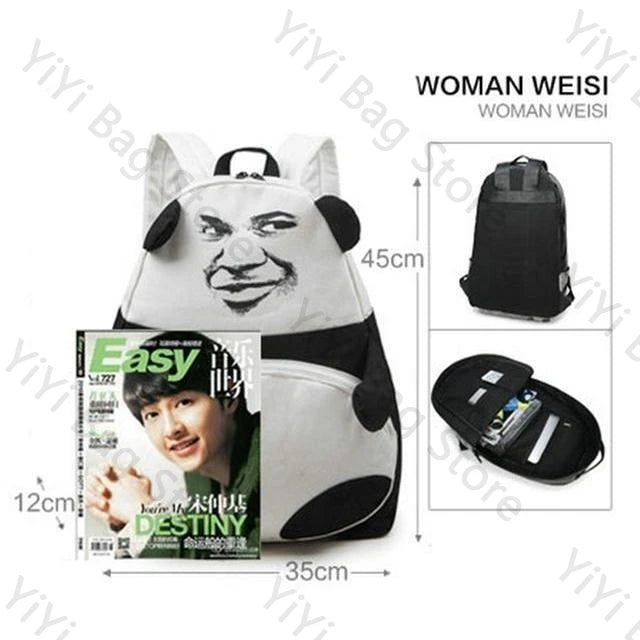 Funny Panda Pattern Casual Canvas Schoolbag & Computer Backpack
