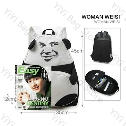 Funny Panda Pattern Casual Canvas Schoolbag & Computer Backpack