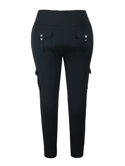 Plus Size Women's High-Waist Butt Lift Cargo Leggings with Flap Pockets