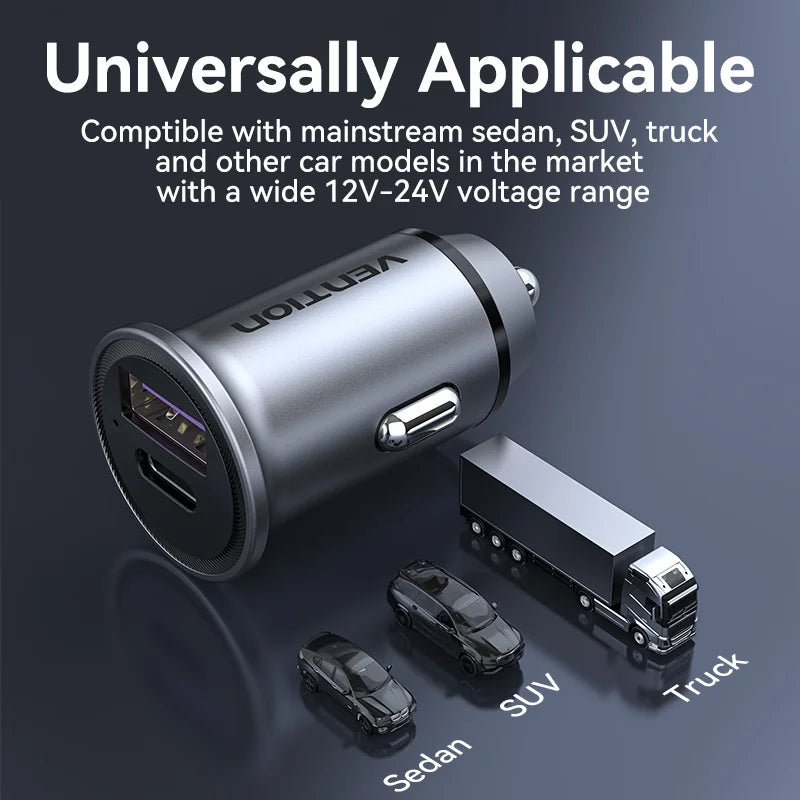 Vention 30W PD Fast USB-C Car Charger for iPhone & Android