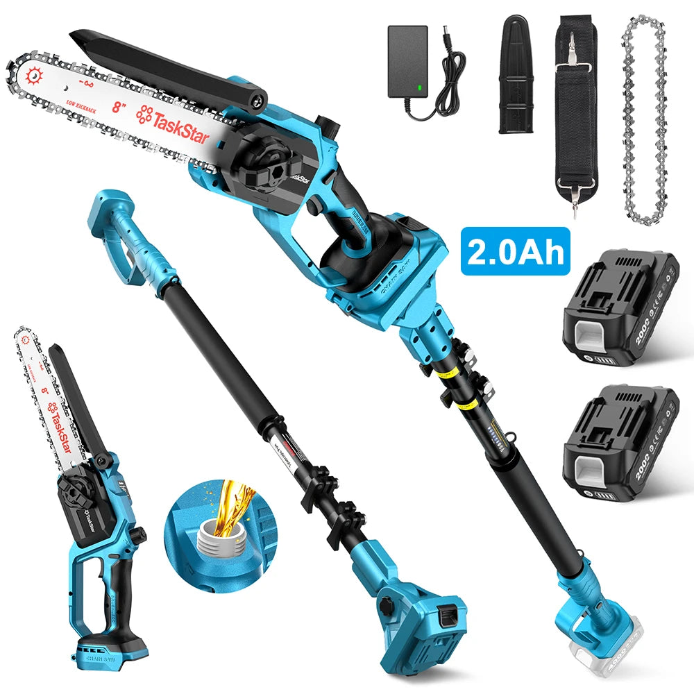 TaskStar 2-in-1 Electric Pole Saw 8" Cordless Chainsaw With Telescoping Rod