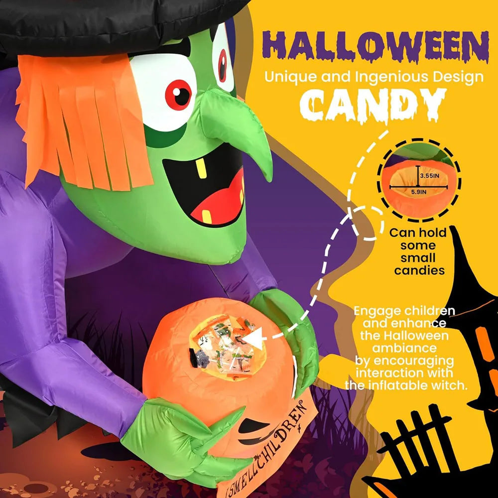 4 Ft Inflatable Halloween Witch with Built-In LED Lights