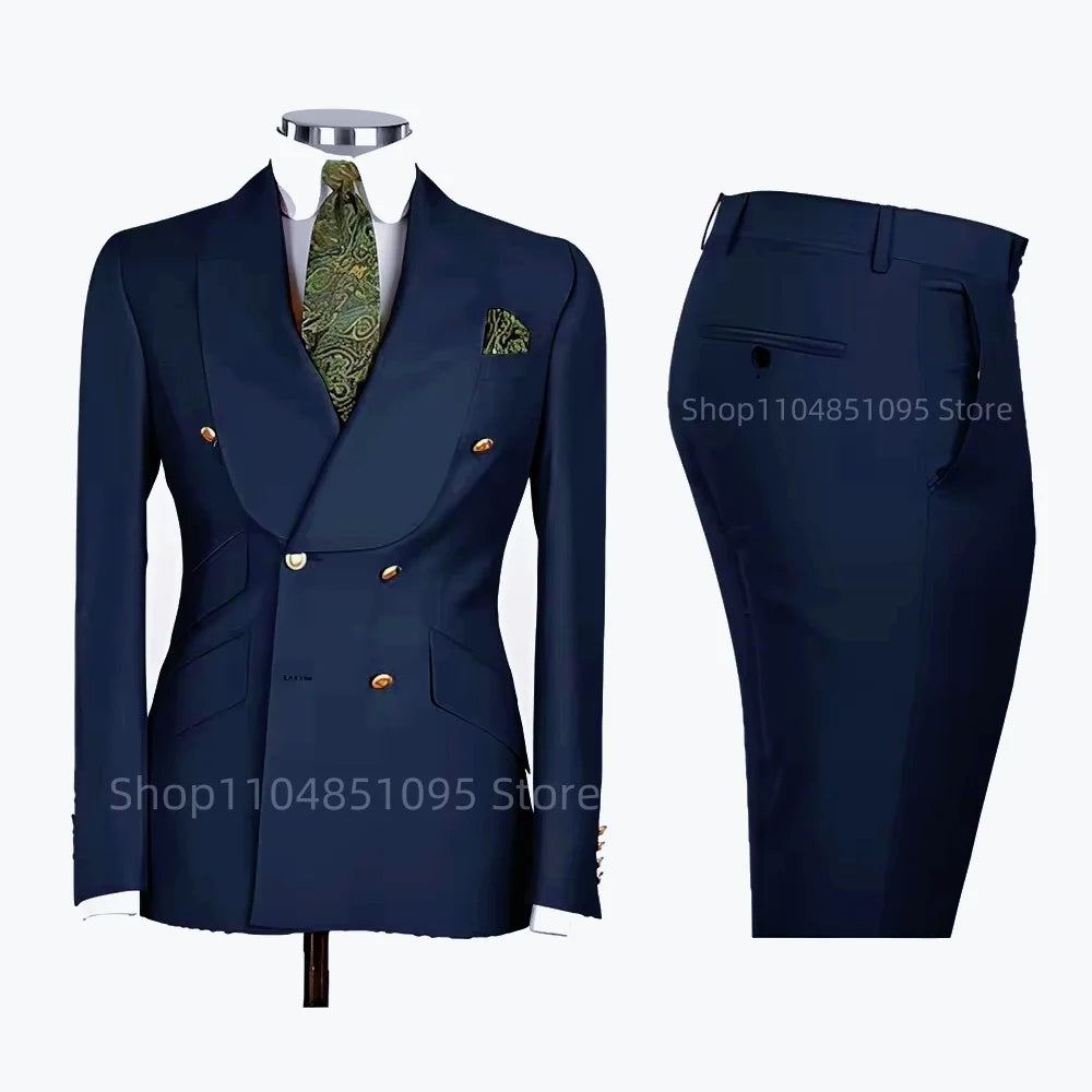 Men's Formal Double-Breasted Business & Wedding Suit Set