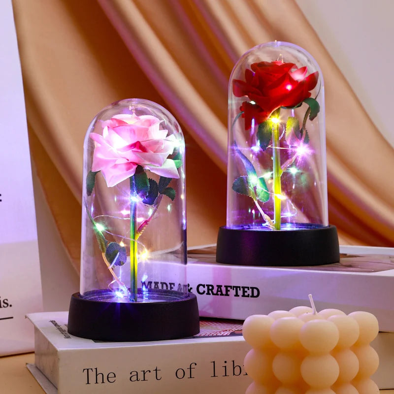 Artificial Eternal Rose LED Light in Glass Cover