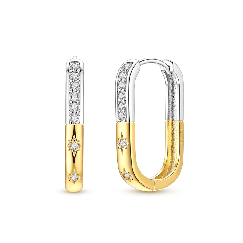 925 Sterling Silver CZ Zircon Gold-Plated Hoop Earrings – Sparkling Minimalist Jewelry