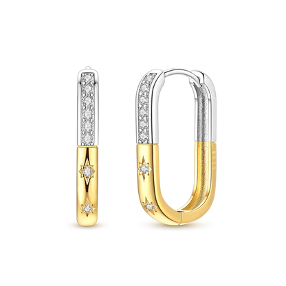 925 Sterling Silver CZ Zircon Gold-Plated Hoop Earrings – Sparkling Minimalist Jewelry