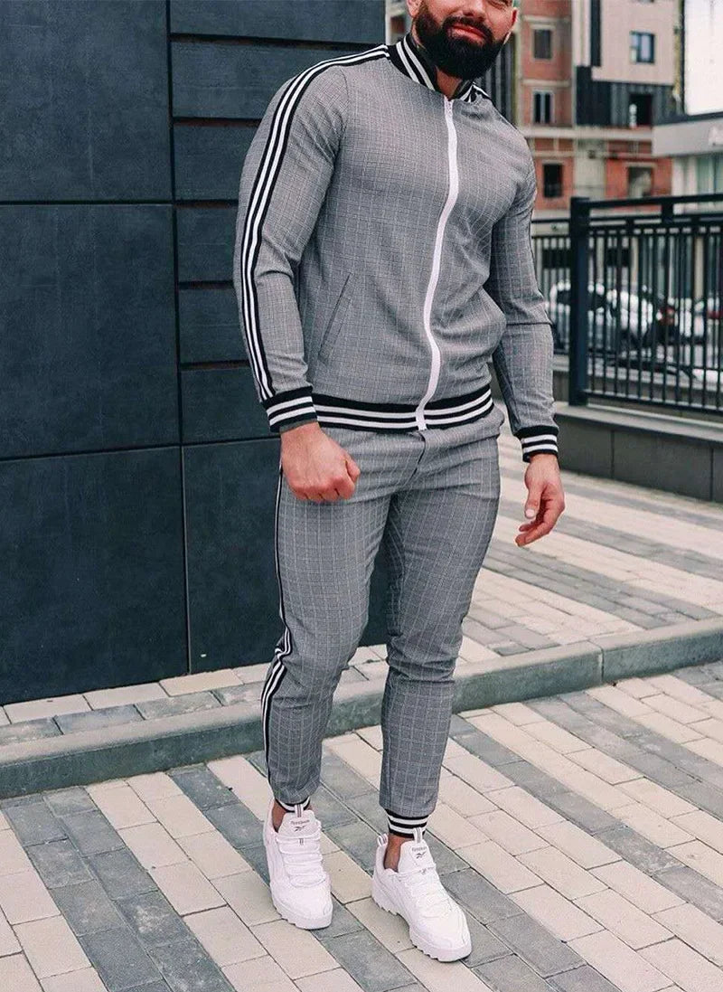 2-pce Checkered Sports Shirt & Jogging Clothes
