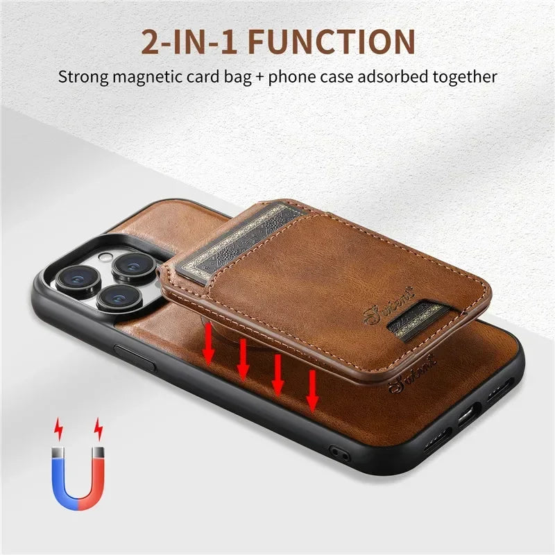 2-in-1 Detachable Magnetic MagSafe Wallet Leather Phone Case for iPhone