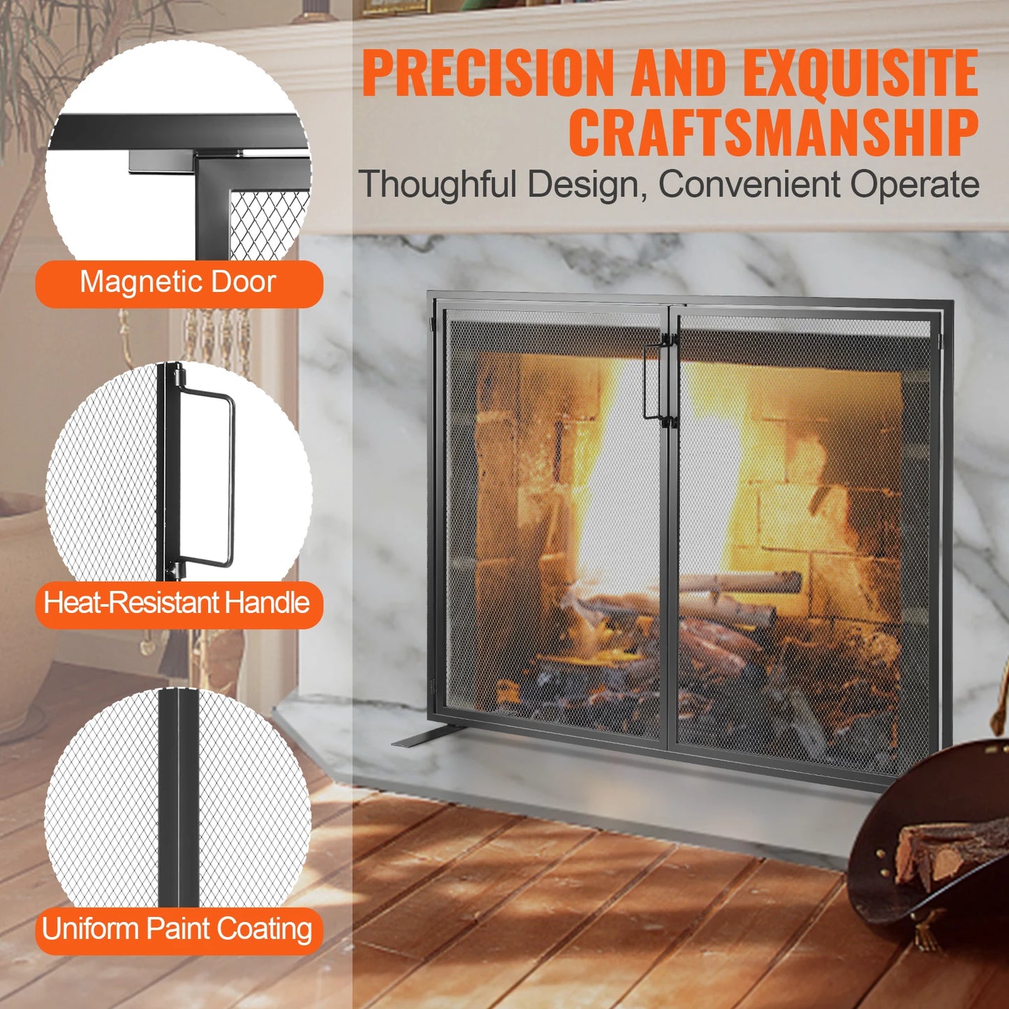 SucceBuy Fireplace Screen with Door Iron