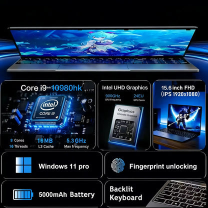 Core i9-10980HK 16GB RAM SSD Backlit Keyboard Fingerprint Unlocking Laptop