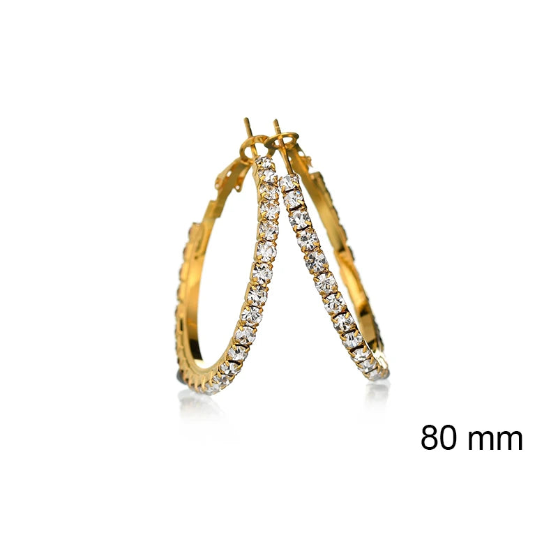 Large Crystal Rhinestone Hoop Earrings – Sparkling Statement Circle Jewelry