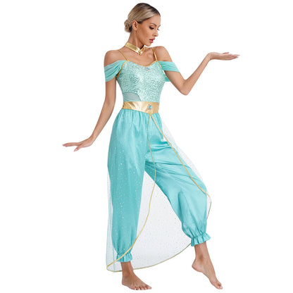 Women's Arabian Princess Sequin Jumpsuit Cosplay Costume