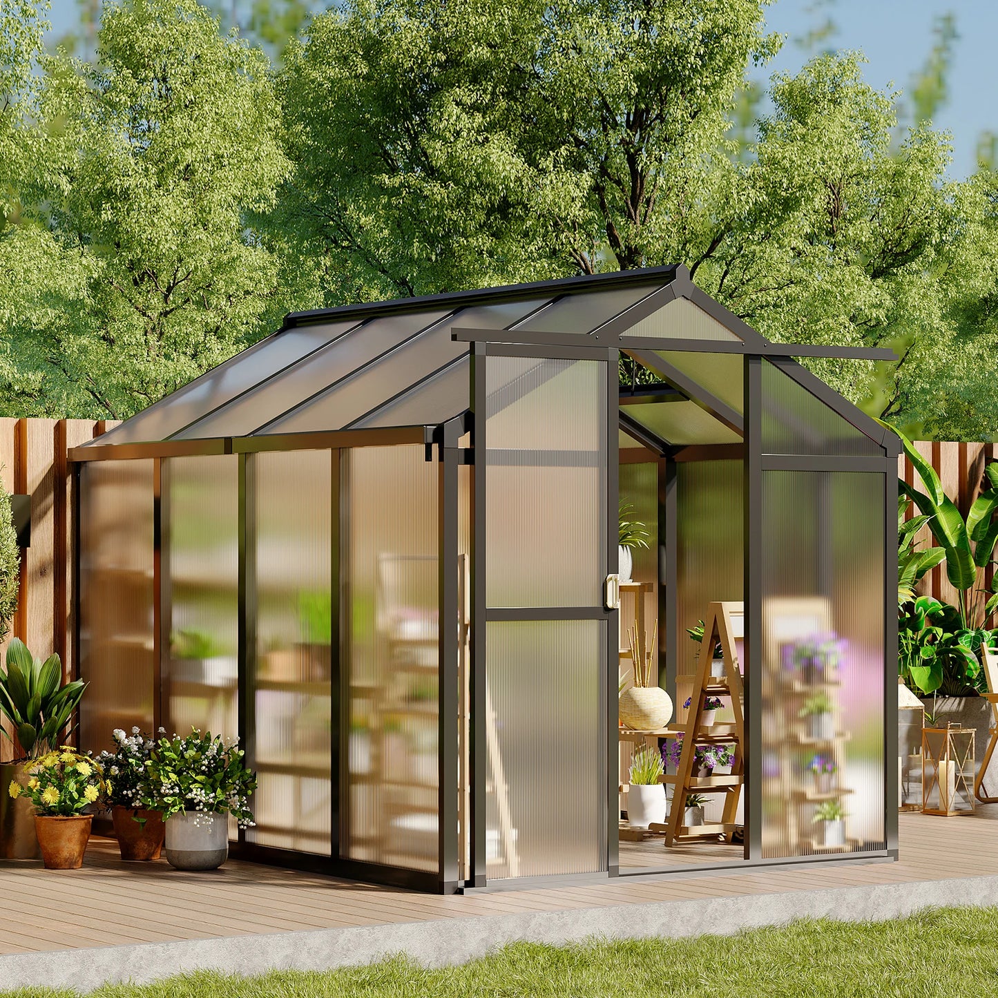 6x8FT Aluminum Walk-in Heavy Duty Polycarbonate Greenhouse with Roof Vent